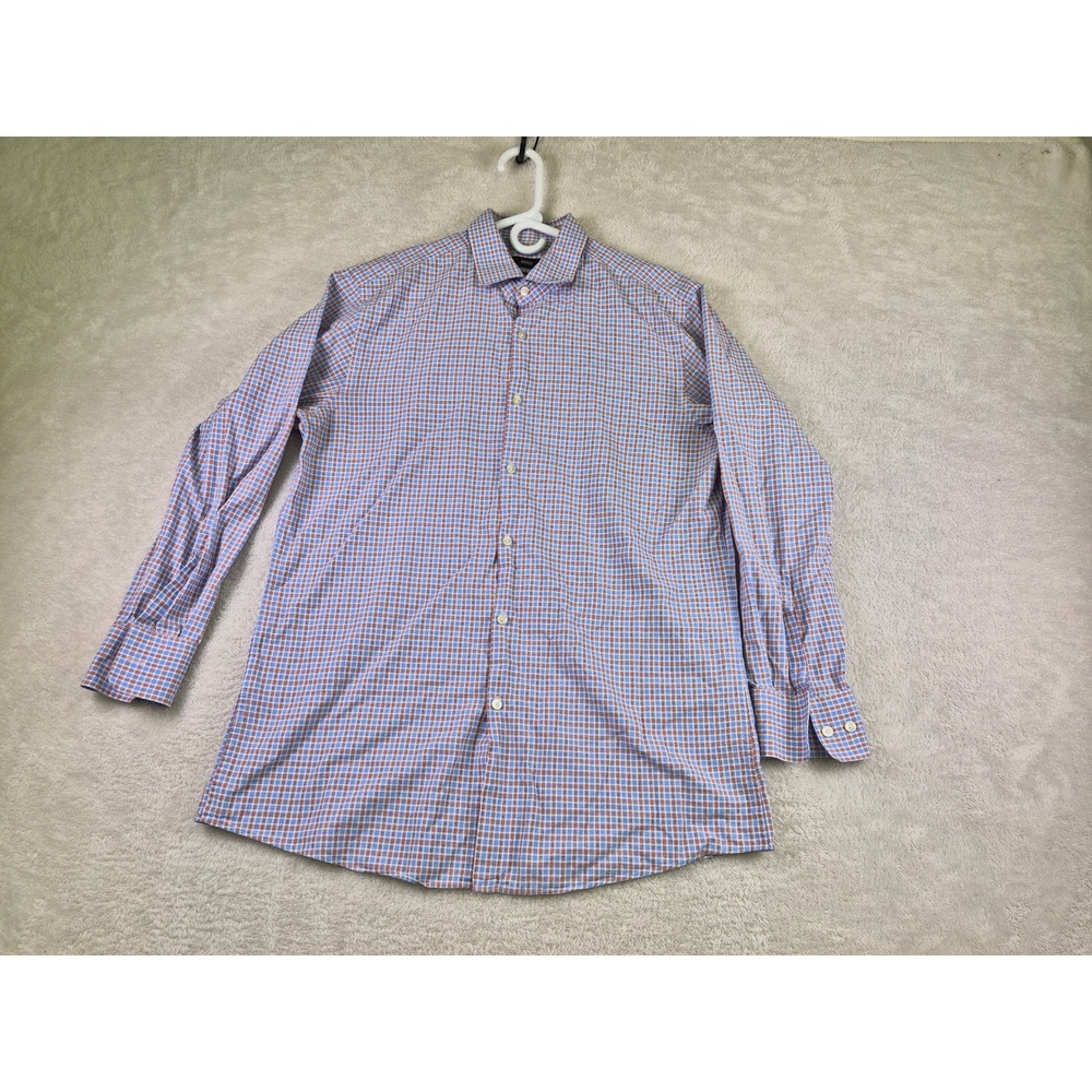 Hugo Boss Sharp Fit Mens Plaid Button Down Dress Shirt Blue Red C1744